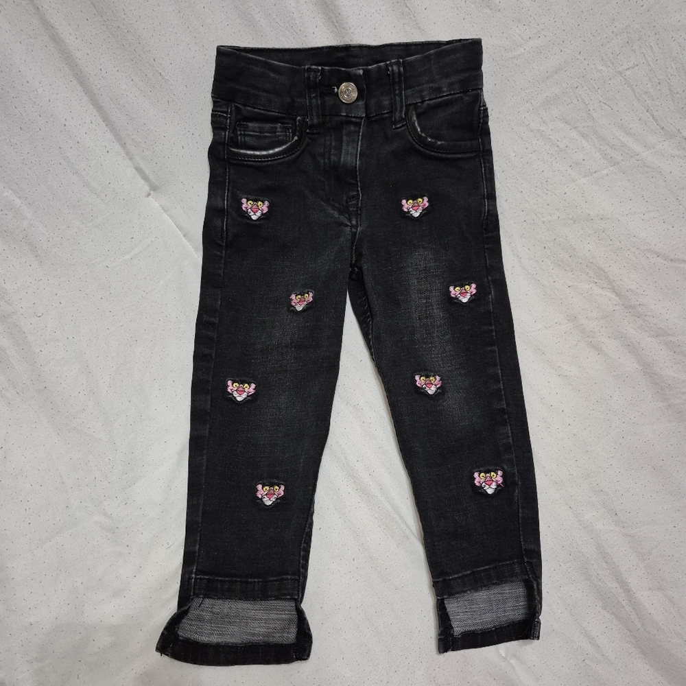 MonnaLisa Dark Jeans with Pink Panther Embroidery